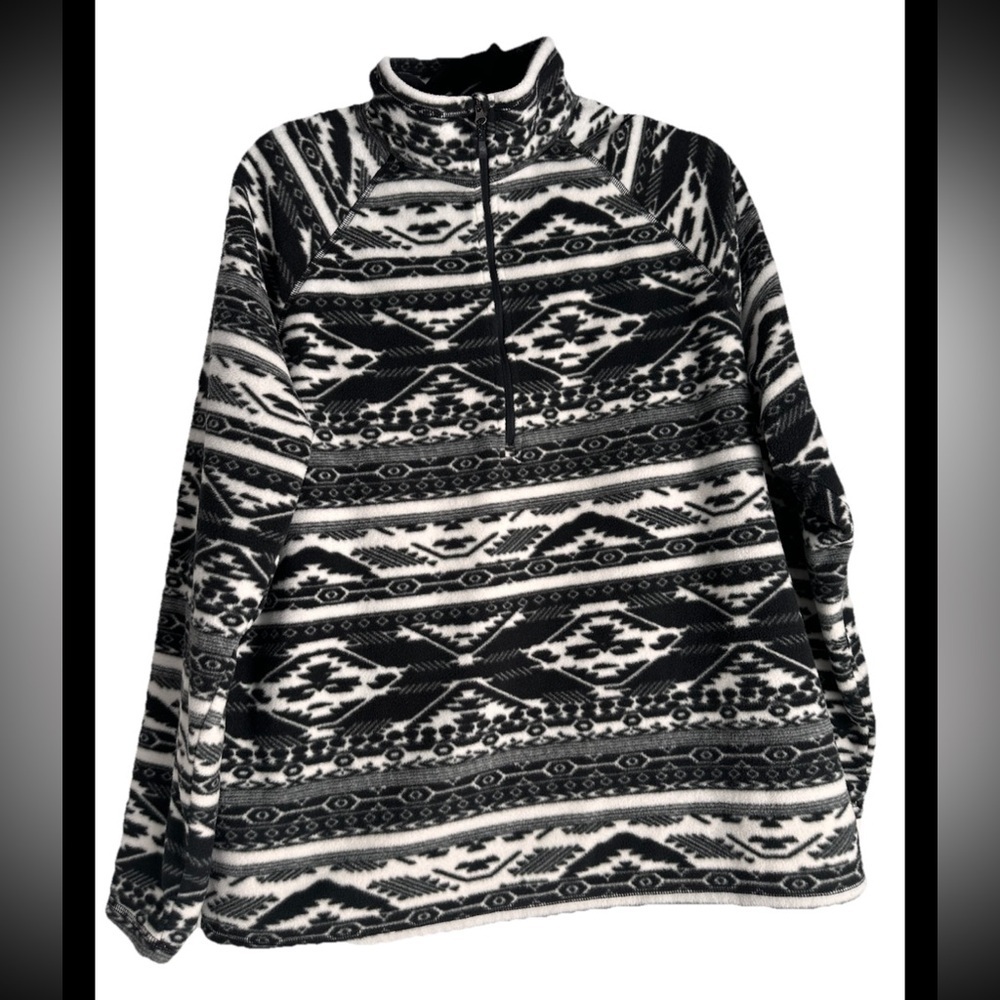 EDDIE BAUER Woman’s Black White 1/4 Zip Pullover  Cozy Polar Fleece Sz XXL
